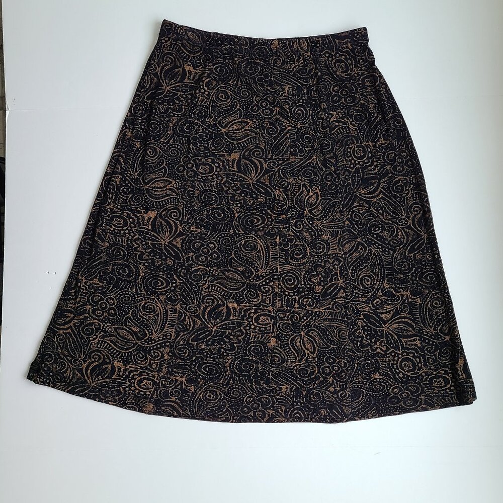 Coldwater Creek A-line Skirt PL Petite Lg Black Travel Casual Pull On USA Office